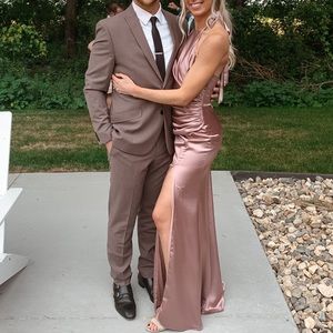 REVELRY Fallon Satin Dress in Rose Quarts